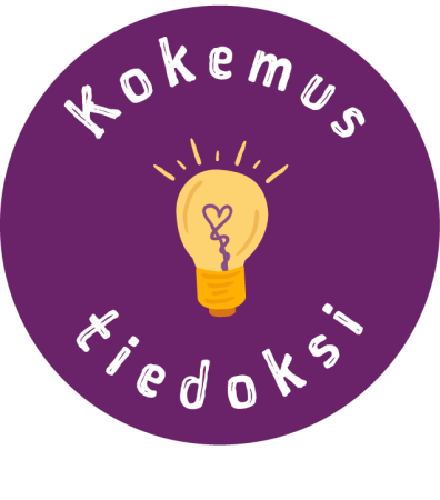 Kokemus tiedoksi -hankkeen logo, jossa on violetissa ympyrässä hehkulamppu. Lampussa on hehkulanka, joka muodostaa sydämen.