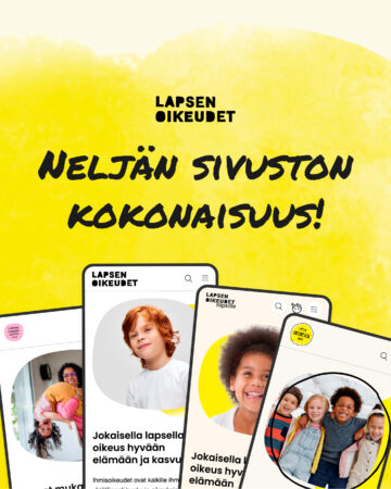 Lapsen oikeuksien sivustojen etusivujen kuvat pienoiskoossa.