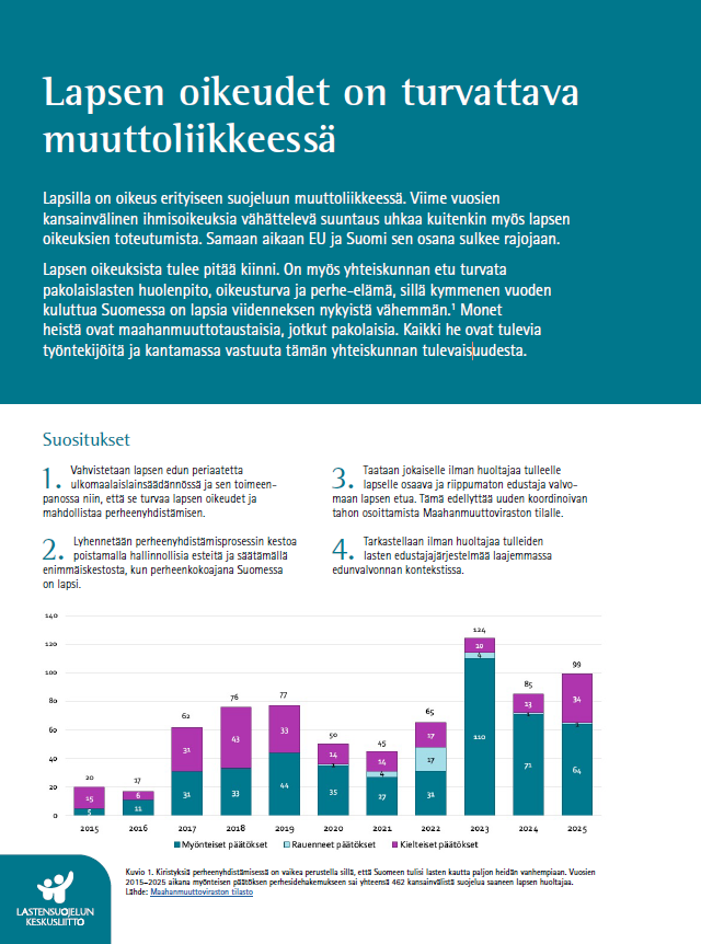 Politiikkasuositus: Lapsen oikeudet on turvattava muuttoliikkeessä