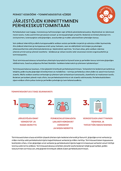 Perheet keskiöön! -toimintasuositus: Järjestöjen kiinnittyminen perhekeskustoimintaan